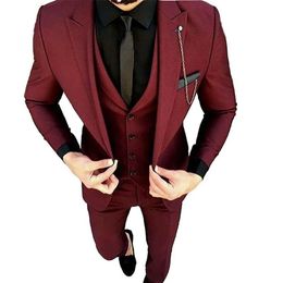 Popular One Button Groomsmen Peak Lapel Groom Tuxedos Men Suits Wedding/Prom Best Man Blazer ( Jacket+Pants+Vest+Tie) 671