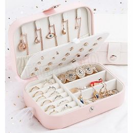 Woman Jewelry Storage Box Imitation Leather Travel Ring Necklaces Storage Cases Gift Makeup Organizer Jewelry BoxHome StorageT2I5538