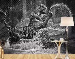 Custom wallpaper Modern abstract minimalistic art black and white tiger background wall living room bedroom TV background mural 3d wallpaper