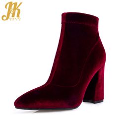 JK 2018 Charming Ankle Boots Brand Design Velvet Autumn Boots Sexy Hoof High Heel Women Shoes Side Zipper Female Winter Footwear