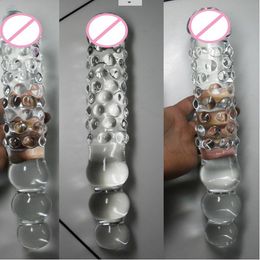 big glass long dildo with 3 anal Beads,double dildo and ass anal toys huge dildo Large Glass butt Plug Sex Products for Woman Y200421