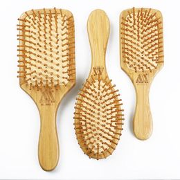 12 pcs/lot Natural Bamboo Comb with Anti-Static Handmade air cushion Comb Massage For Head Hair.Hair Brush Laser Engraved logo Customised