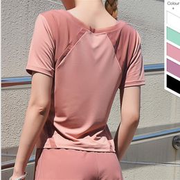 New European and American net yarn stitching short-sleeved Fitness Yoga suit loose casual jacket sports quick-drying T-shirt women
