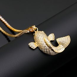New Iced Out Lucky Little Koi Pendants&Necklaces Micro Pave Cuban Zircon Stone Pendant Necklace High Quality Hip Hop Gift
