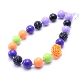 Halloween Gift Kid Chunky Necklace Purple+Orange Color Toddlers Girls Bubblegum Bead Chunky Necklace Jewelry Gift For Children