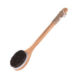 Long Handle Horsehair Body Brush Perfect for Dry Skin Bath Shower Brush Bamboo Handle Rub Back Brush