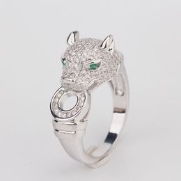 Luxury Casual Silver Rings Exquisite Cheetah Ring Full Diamond Animals Head Silver Rings Hot Fashion Wedding Ring Fine Jewellery Lover Gift