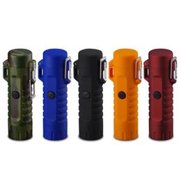 Outdoor camping LED flashlight Windproof cigarette Lighter double arc seal waterproof USB charging lighter