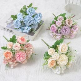 One bouquet 7 branches silk hydrangea peony and daisy flower Artificial flowers mix silk flower home wedding decoration