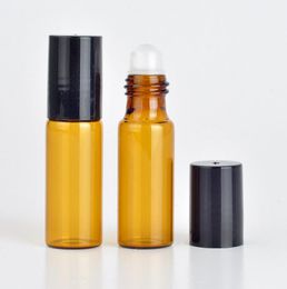Wholesale 5ML Amber Roll On Portable Glass Refillable Perfume Bottle Empty Essential Oil Case With Plastic Cap LX1311