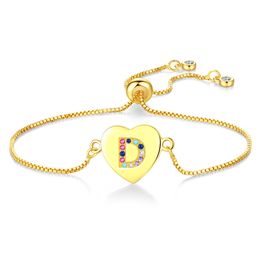 Fashion-New Gold Bracelet 26 Letter Pull Bracelet Heart Colour Zircon Jewellery Female Models Custom Name Letter Bracelet Jewellery