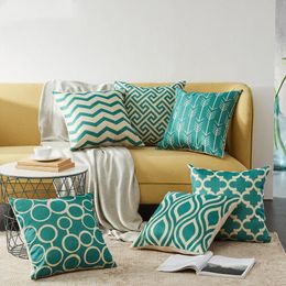 Geometric Cushion Covers Quatrefoil Teal Linen Throw Pillow Case Bed Decorative Throw Pillows Case Sofa Decor