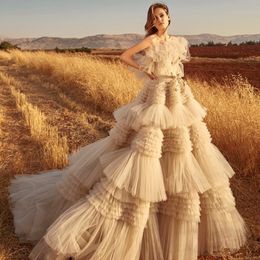 zuhair murad country wedding dresses strapless cascading ruffles sweep train customize wedding gowns vintage bohemian bridal dress