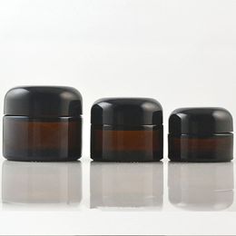Travel 20g 30g 50g Amber glass Cream Cosmetic Containers Jar, Brown Make up Cream Bottles Fast Shipping F2100