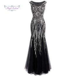 Angel-fashions Women's Evening Dresses Long Party Gown Elegance Vintage Sequin 1920S Flapper Dresses 377