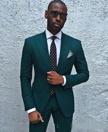 New Dark Green Mens Suits Slim Fit Groomsmen Wedding Tuxedos Two Pieces Groom Suit Peaked Lapel Celebrity Formal Blazers With Jacket Pants