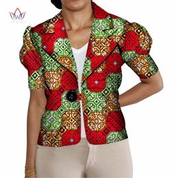 Women Shirts Tops Bazin Riche African Clothes 100% Cotton Print Puff Sleeve Shirt with Button Women African Clothing WY3487