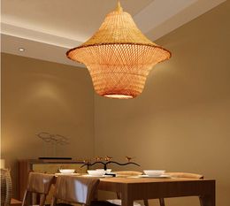 Bamboo Wicker Rattan Hat Cage Shade Pendant Light Fixture Rustic Asian Japanese Hanging Lamp Plafon Dinning Table Study Room MYY