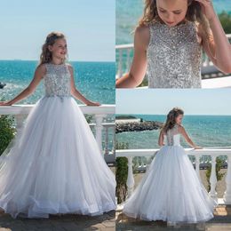 2019 Sparkly Beaded Flower Girls' Dresses Sleeveless Jewel Neck Tulle A Line Little Girl Princess Pageant Ball Gown