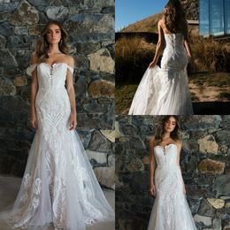 2019 Lace Mermaid Wedding Dresses Off The Shoulder Appliqued Sweep Train Country Wedding Dress Custom Made Plus Size Vestidos De Novia