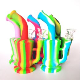 Silicone Bubbler Water Pipe 7.1" Teapot Shatterproof Food Grade Silicon Rubber Dry Herbs Tobacco Wax Concentrate Smoking Bongs With 14mm Glass Bowl