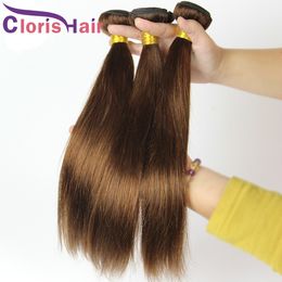 Raw Virgin Indian Silky Straight Hair Weave Bundles Cheap Dark Brown Sew In Human Hair Extensions Colored #4 Straight Weft Clearance Sale