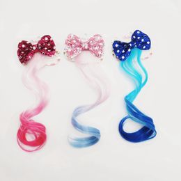 Hair Extensions Curly Wig for Kids Girls Ponytails Sequins Dot Head Bows Clips Bobby Pins Hairpin Barrette Hair Accessories 025