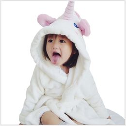 2020 New Hot Sale Cute Unicorn Nightgowns Baby Girls Bathrobe Flannel kids Robe Hooded Pajamas Bath Dress Children Night Wear Clothes