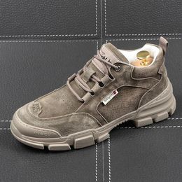 Men Fashion Casual Ankle Boots Autumn Flock Leather Retro Thick Bottom High Top Sneakers Male Youth Trending Shoes