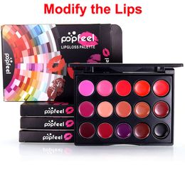 Popfeel Lipstick 15 Colors Mini Lip Gloss Palette Makeup modify lips Nude Color Red Purple Pink Moisturizer Long Lasting Lipgloss Cosmetics