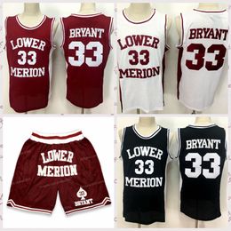 Men 33 Bryant Lower Merion High School Basketball Shorts Pants Jersey Set All Stitched White Black Red