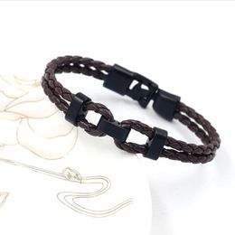 2021 Fashion Hand-woven Jewellery Bracelet Multilayer Leather Braided Rope Wristband For Men Brown Black