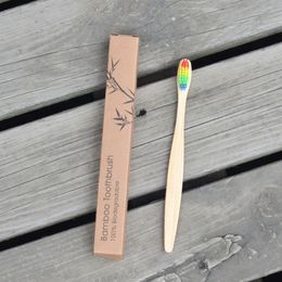 Bamboo toothbrush flat handle individual package hotel soft bristle custom logo eco friendly with kraft packing