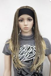 WIG Brown Blonde Mixed Long Beaded braids Women 3/4 half wig with headband