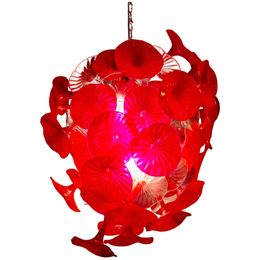 Modern Flower Decorative Glass Pendant Lighting Red Shade Wedding Chandeliers Hand Blown Glass Chandelier for Christmas Decor