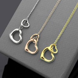 Wholesale-New Luxury fashion brand Hollow out T letter big small Peach heart women charm contracted double Peach heart necklace Jewellery