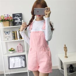 Women Summer Lovely Jumpsuits 2019 Spring Denim Jeans Overalls Shorts Pink/white/black Overall Jumpsuit C190420