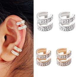 Simple Diamond Earless Hole Ear Clip Fake Earrings for Women No Piercing 1 Pair Gold Silver