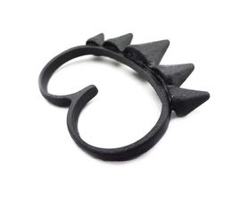 Goth Punk Gold Silver Black Rivet Conical Double Fingers Ring 2 Colours mix 1pcs/lot unisex Jewellery