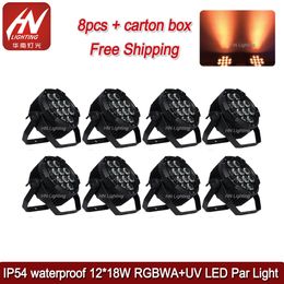 8pcs Led battery uplight IP54 waterproof par light 12*18W RGBWA UV 6in1 wireless dmx outdoor lights for wedding dj uplighting