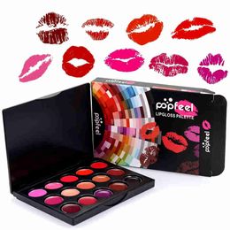 New Arrival popfeel 15 Colours Beauty Make Up Lipsticks Lip Gloss Cosmetic Set Moisturiser Fashion Lipstick Palette Pretty