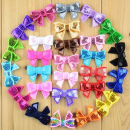100pcs/Lot New 4cm Mini Glitter Sequin Hair Bows Diy Hair Ribbon For Sewing Craft Hair Accessories for Baby Girls No Clip 37Colors