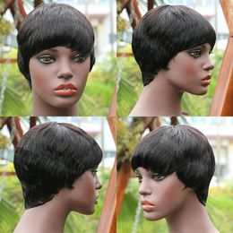 Short Human Hair Wigs Pixie Cut Straight Full Wig With Bangs Cheap Raw Indian Remy Machine Made Glueless Bob Wig For Black Women