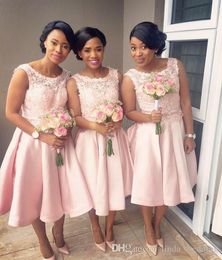 2019 African Nigerian Bridesmaid Dress Blush Pink Short Spring Summer Formal Wedding Party Guest Maid of Honour Gown Plus Size Custom Made