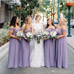 Plus Size Purple Cheap Bridesmaid Dresses Summer Chiffon Bohemian Pleats Spaghetti Strap Long Maid of Honor Gowns Wedding Guest Dress Custom