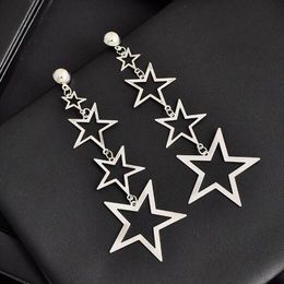 new hot European and American popular gold and silver five-pointed star long eardrop fashion classic elegant