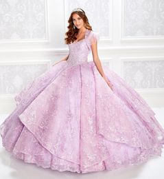 Fashion Beaded Lace Ball Gown Quinceanera Dresses With Jacket V Neck Sequined Prom Gowns Sweep Train Corset Back Sweet 15 Dress