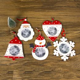 New Year 2020 Ornaments Christmas Decorations for Home DIY Wooden Hanging Photo Frame Jingle Bell Pendant Modern Picture Frames