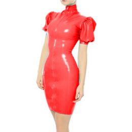 12 Colours Sexy Skinny Clubwear With Long Gloves Lady Dancing Cosplay Costume Wet Look 2 PCS Dress Set PVC Puff Sleeve Mini Dress