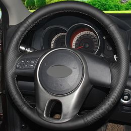 Black Leather DIY Hand-stitched Car Steering Wheel Cover for Kia Forte Kia Soul Kia Rio 2009-2011